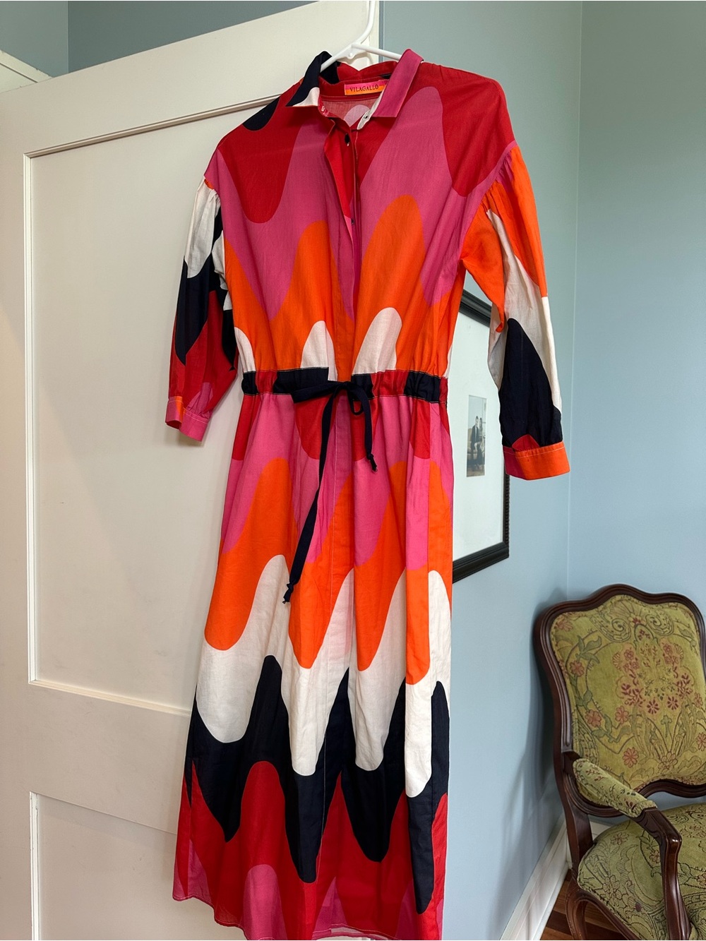 Vibrant Print Shirt Dress - Pink & Orange
